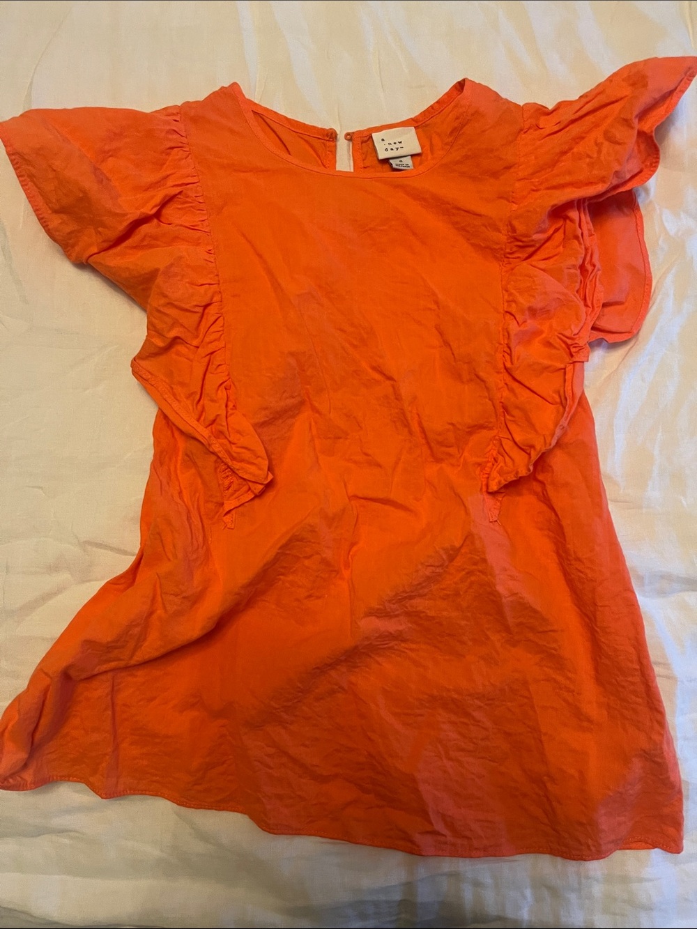 a new day Vibrant Orange Ruffle Sleeve Blouse